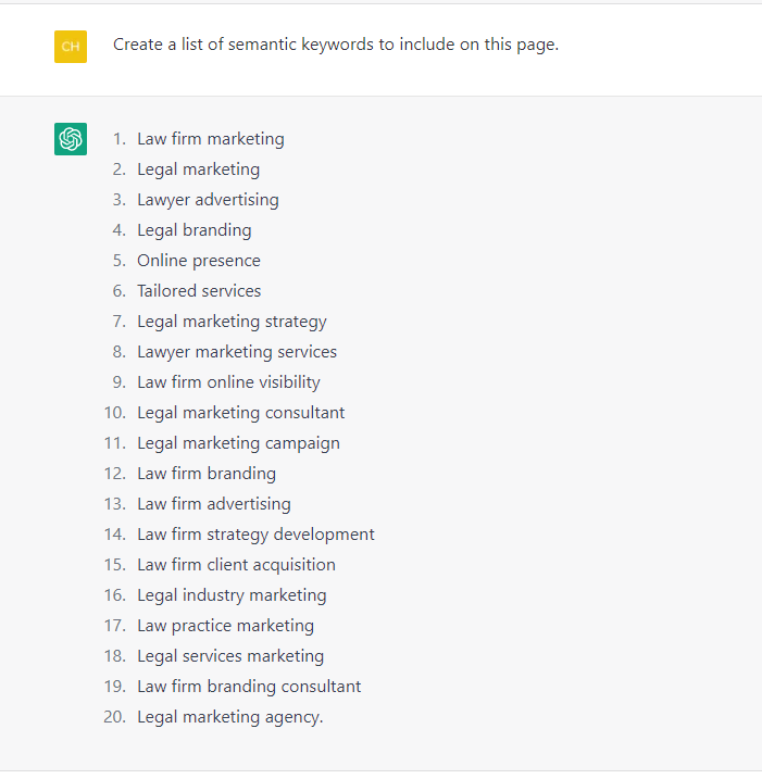 ChatGPT semantic keywords